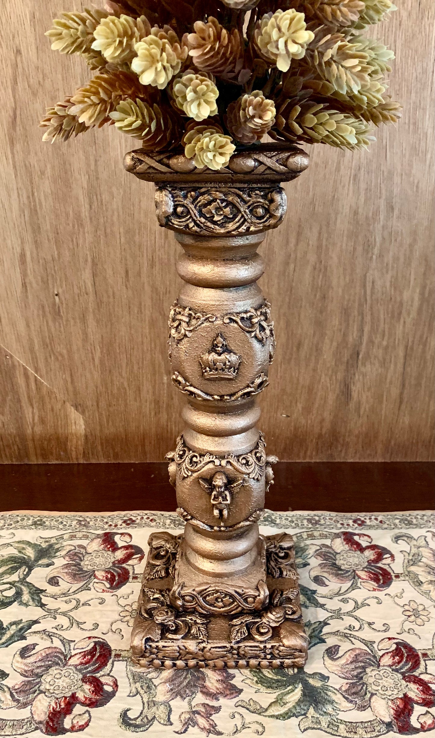 Ornate Wood Candlestick